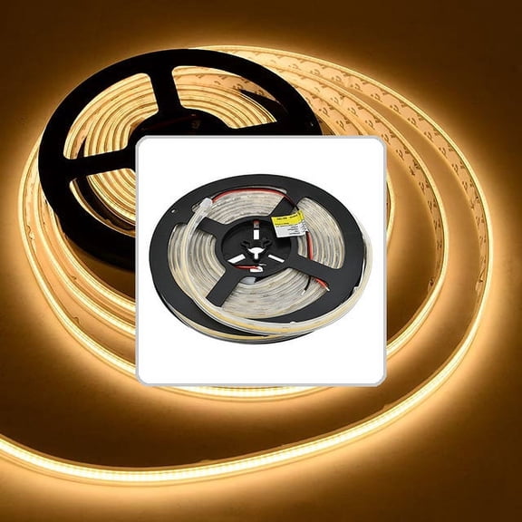 LEDwholesalers 12V 45W COB High-Output 90-CRI 16.4-ft IP66 Water-Resistant Flexible Ribbon 1600-LED Strip Light with Dot-Free Uniform Glow in Silicone Sleeve, Warm-White 3000K, 20169WW-30K