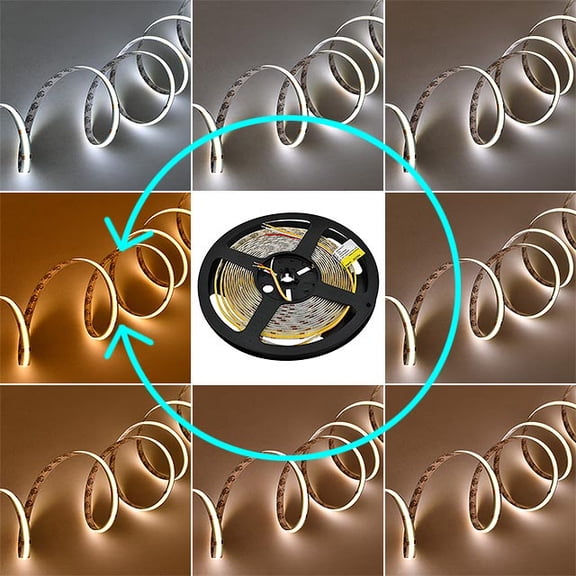 LEDwholesalers 24V 45W 90-CRI COB 2700-6500K CCT Color-Temperature-Adjustable 16.4-ft Flexible Ribbon 3040-LED Strip Light with Dot-Free Uniform Glow, 20235CCT