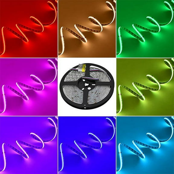 LEDwholesalers 24V 68W High-Output 16.4-ft COB RGB Color-Changing + 3000K Warm-White Flexible Ribbon 3920-LED Strip Light with Dot-Free Uniform Glow, 20236RGB-WW