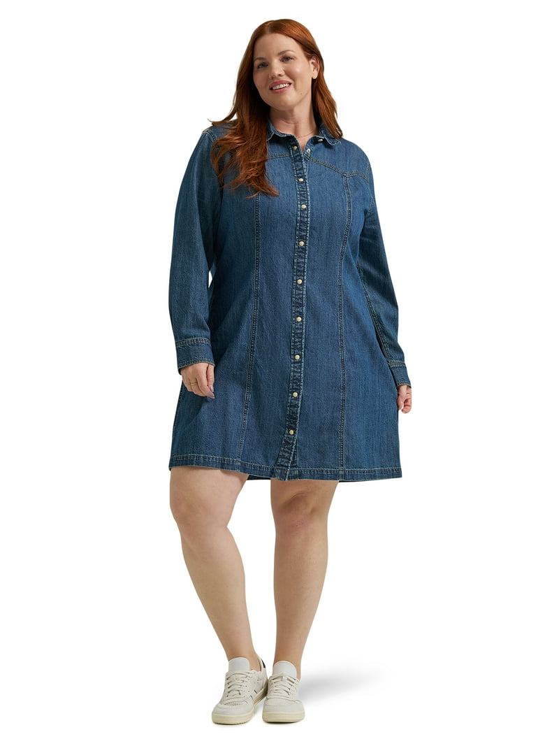 plus denim dress Final Sale Plus Size Coat Dress in Dark Denim main image 1