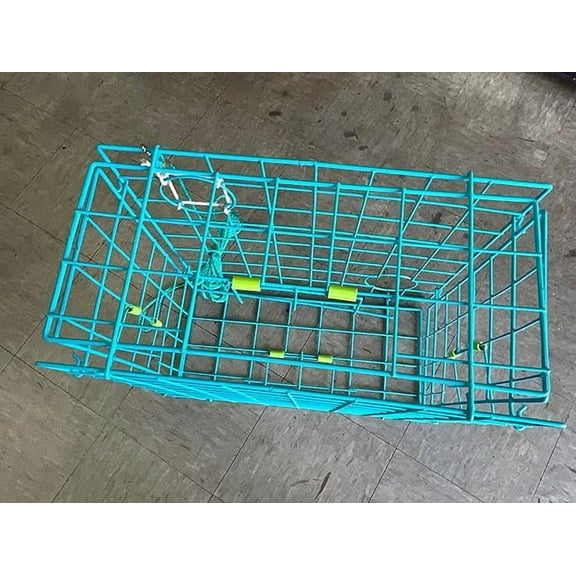 LEE FISHER SPORTS 24" Fold-Up Pacific Crab Trap Deluxe | Pacific Northwest | Vinyl-Coated Steel Wire | Foldable for Easy Storage & Transport | 4 Entrance Doors & 2 Escape Rings