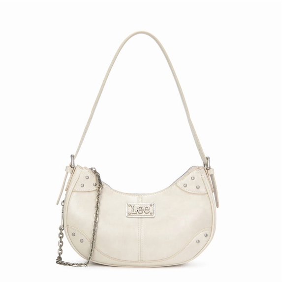 Lee Vintage Hobo Handbag for Women Cute Small Ladies Shoulder Bag with Decorative Metal Chain, Beige