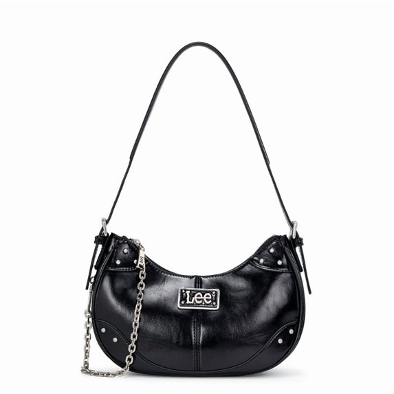 Lee Vintage Hobo Handbag for Women Cute Small Ladies Shoulder Bag with Decorative Metal Chain, Black