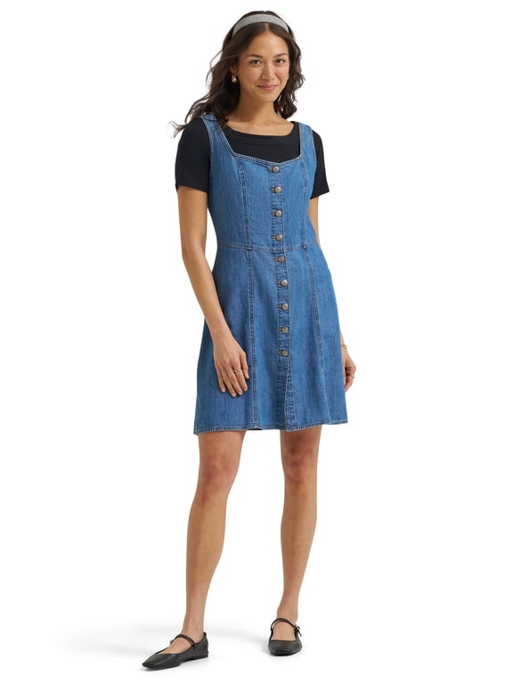 ® Women's and Plus Seamed Button Front Dress