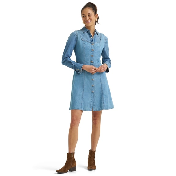 Lee® Women's and Plus Seamed Button Front Dress