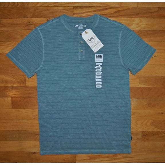 LEE Premium Select Mens Striped Henley S/S Shirt (Pine Green, Small)