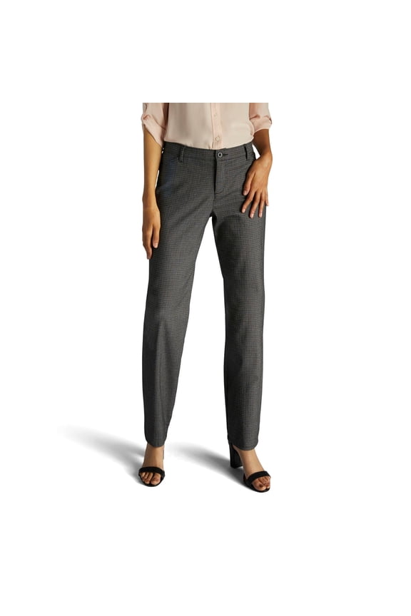 Women's Relaxed Fit All Day Straight Leg Pant, Black White Rockhill Plaid, 10 Long