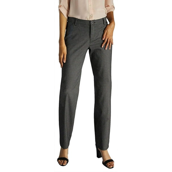 LEE Womens Petite Relaxed Fit All Day Straight Leg Pant 16 Short Jet Black/White Rockhill Plaid