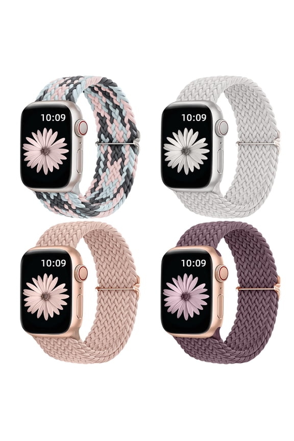 4PCS Braided Solo Loop Compatible with Watch Band 38mm 40mm 41mm 42mm 44mm 45mm 46mm 49mm for Women Men, Stretchy Soft Nylon Strap for Watch Series 10 9 8 7 6 5 4 3 2 1 SE Ultra/Ultra