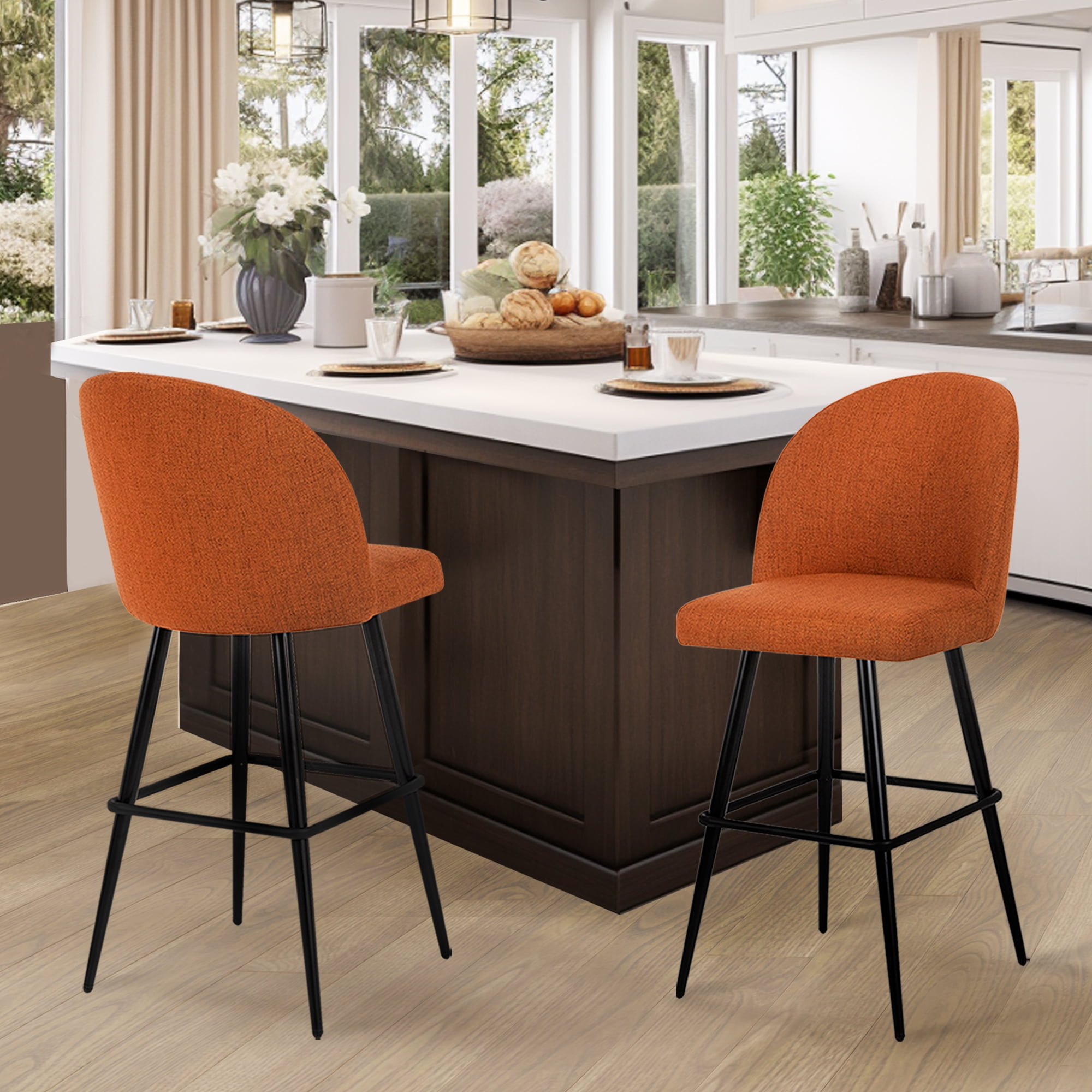 LEEJAY 30 inch Orange Counter Height Bar Stools Set of 2 ,Modern Linen