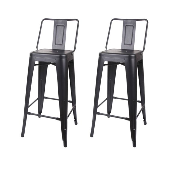 LEEJAY Black 30 Inch Highback Metal Bar Stools Set of 2, Indoor