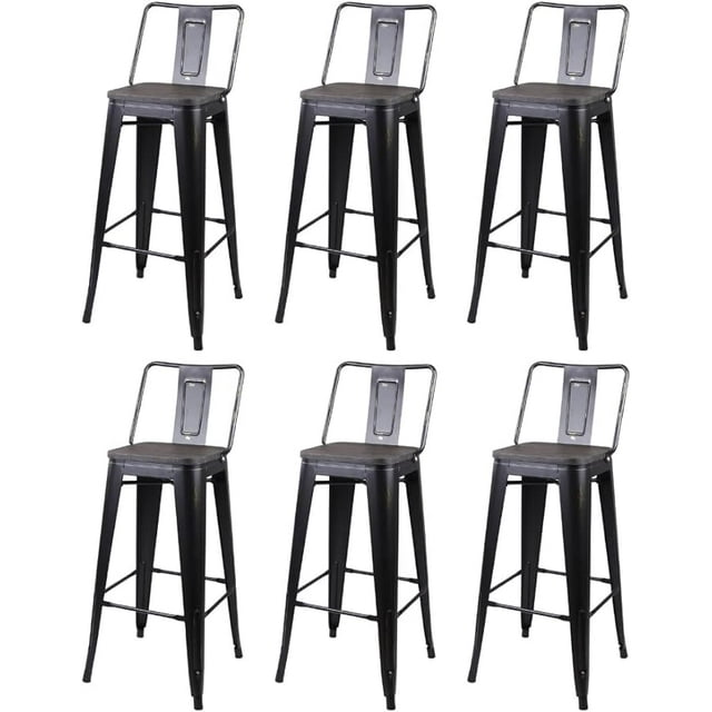 LEEJAY Commercial Grade Outdoor Metal Bar Stools Set of 6, 30 Inch