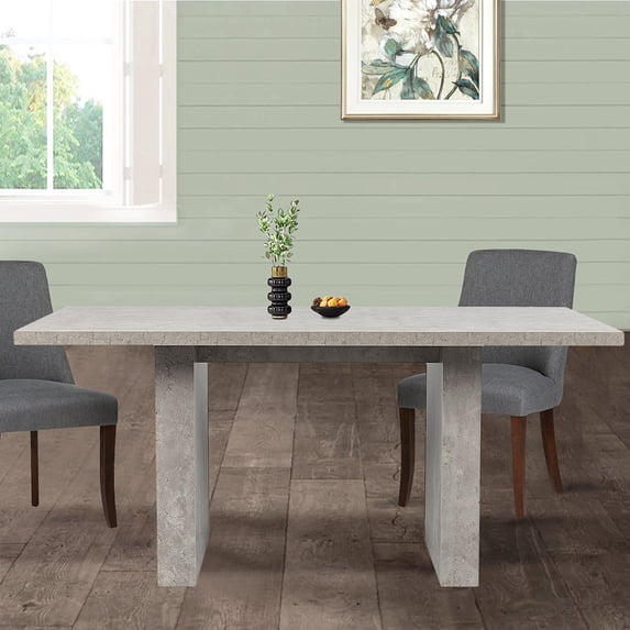 LEEJAY Rustic Rectangular Wood Dining Table,Cemented/Concrete