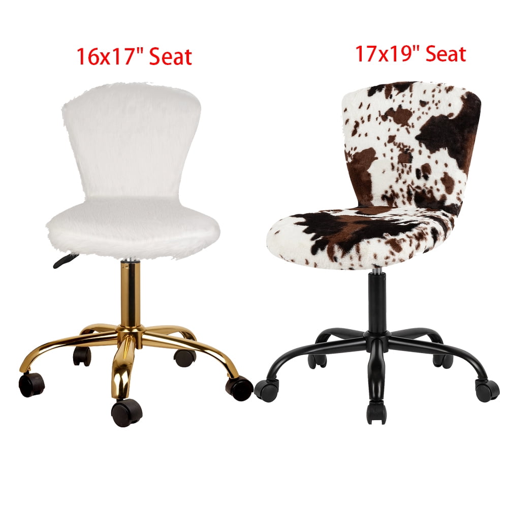 LEEJAY Fuzzy Desk Chairs Set of 2, White Gold Vanity Chair for Kids