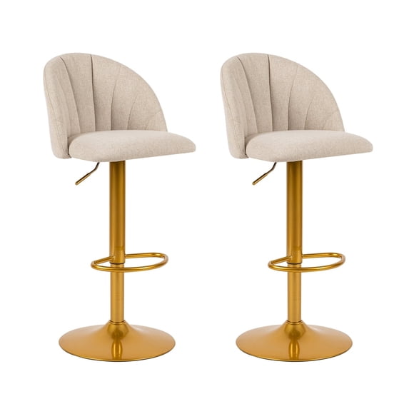 LEEJAY Linen Swivel Counter Height Bar Stools Set of 2,Adjustable Kitchen Island Stool with Gold Base,Beige