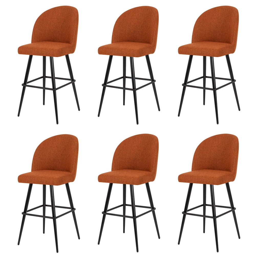 LEEJAY Orange Counter Height Bar Stools Set of 6 ,Modern Linen Bar