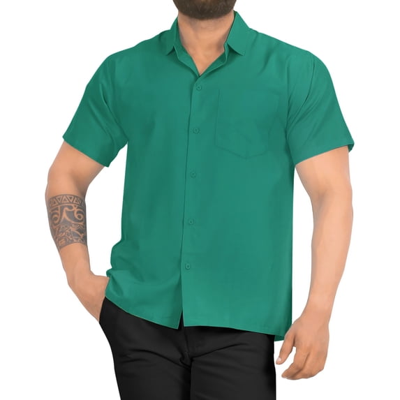LEELA Men's Casual Button-Down Untucked Solid Hawaiian Shirts XL Sea Green Summer Vacation Party Beach Holiday