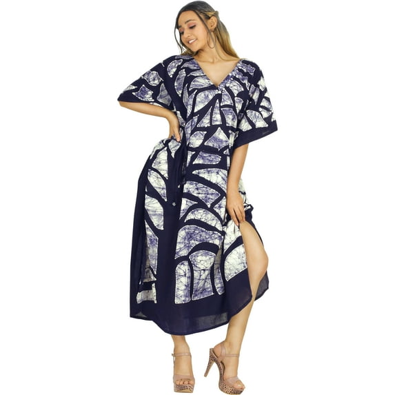 LEELA Women's Summer Elegant Maxi Kaftan Dress Caftan Loungewear Dashiki House Dresses for Women 3X-4X Tree, Blue