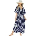 thumbnail image 1 of LEELA Women's Summer Maxi Nightdress Cover Up Gown Caftan Loungewear Dashiki House Dresses for Women 3X-4X Azure, Stripes, 1 of 5