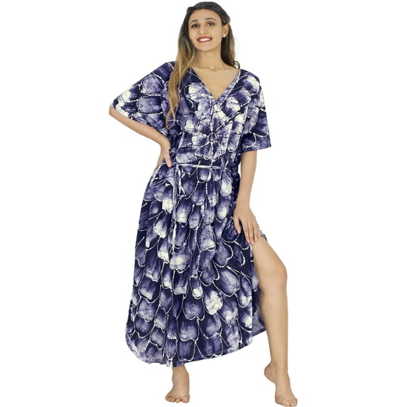 LEELA Women's Summer Maxi Nightdress Cover Up Gown Caftan Loungewear Dashiki House Dresses for Women 3X-4X Midnight, Floral