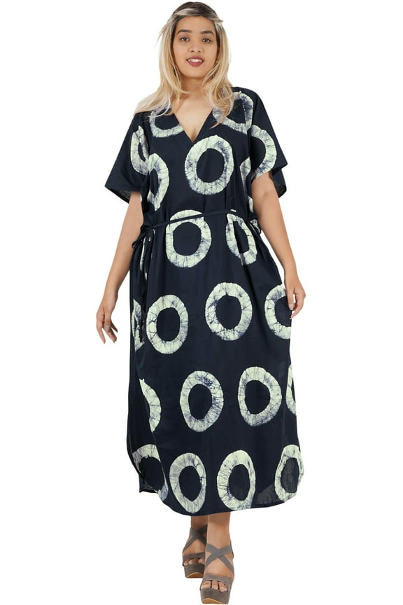 Women's Summer Maxi Nightdress Cover Up Gown Caftan Loungewear Dashiki House Dresses for Women 3X-4X Navy, Polka Dots