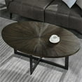 thumbnail image 1 of LEEMTORIG Solid Wood Oval Coffee Table for Living Room, 47.9 inch Large Modern Industrial Center Table, Cocktail Table with Wood Tabletop and Metal Legs for Small Space, Rustic Black KFZ-1831-BK, 1 of 8