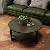 LEEMTORIG Round Coffee Table with Storage, Farmhouse Coffee Table for Living Room, Solid Wood Circle Center Table, Rustic Black Wood Tabletop & Metal Frame, KFZ-1338-BK 35.3''Dia. x 17.8''H