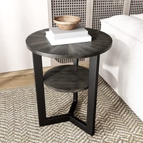 LEEMTORIG Round Side Table, 2-Tier End Table Nightstand with Metal Legs, Modern Bedside Couch Accent Table for Living Room, Bedroom, Office, Rustic Black/Black, 19.3 x 19.3 x 24 inches BZ-1338-BK