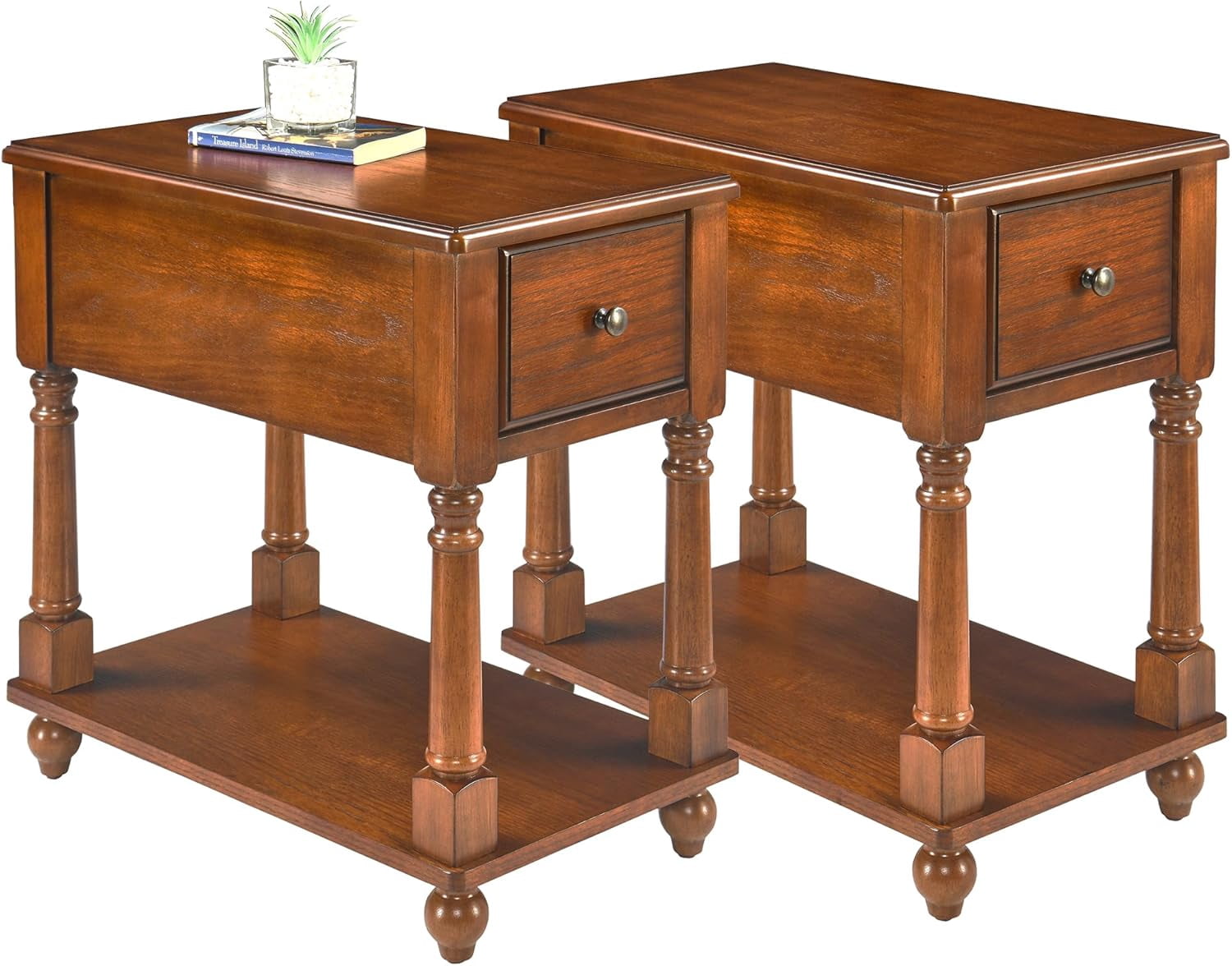 LEEMTORIG Set of 2 Solid Wood End Table Narrow Side Table with Drawer ...