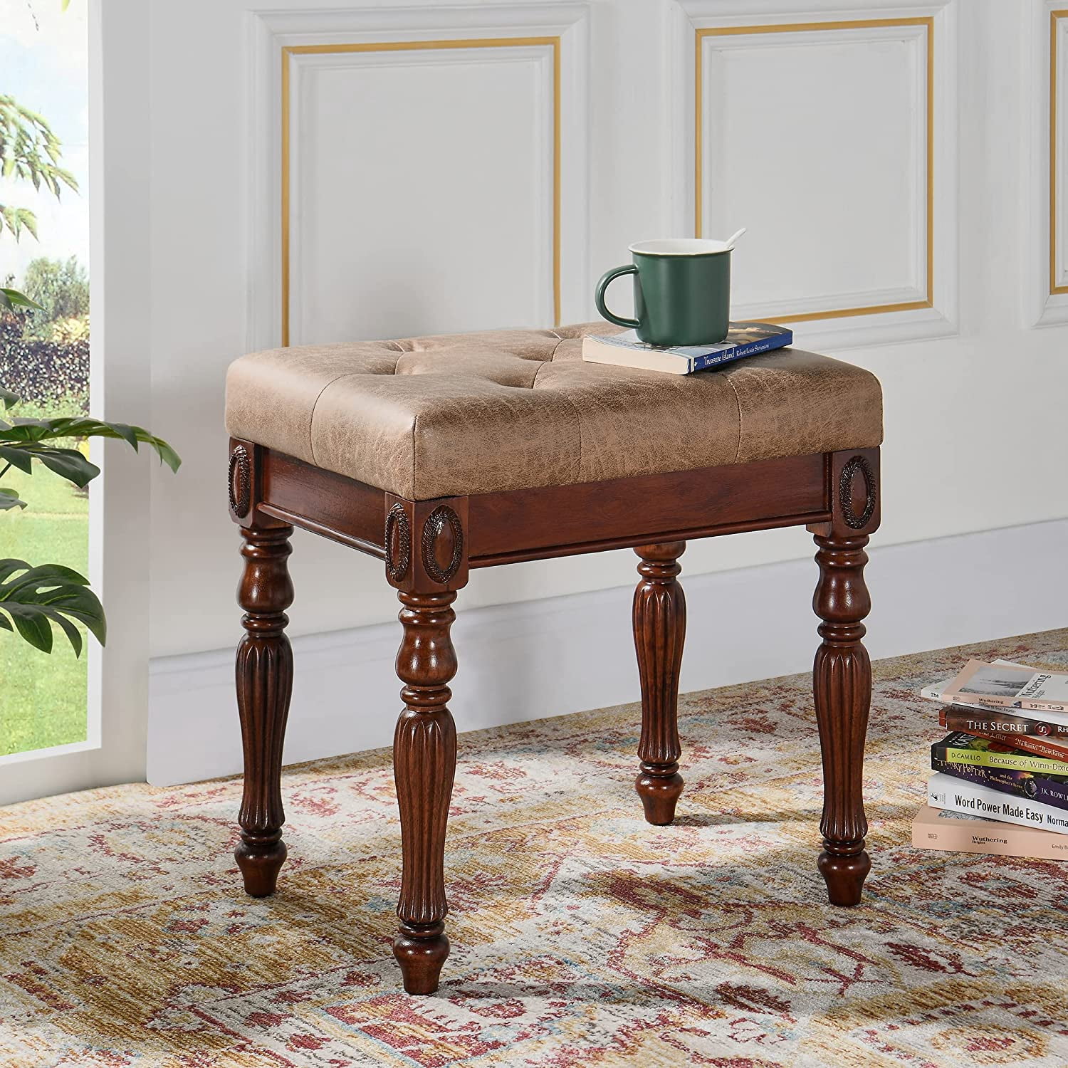 LEEMTORIG Upholstered Shoe Bench, Traditional Victorian Entryway Bench ...