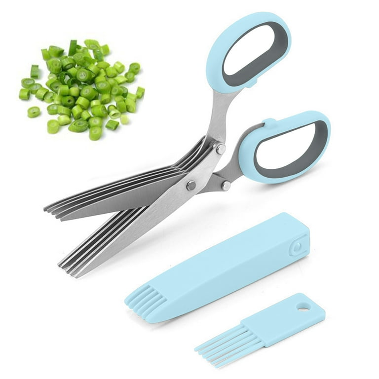 Multi Blade Herb Scissors Aqua Colored Handle Stainless Steel Blades