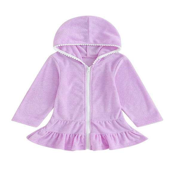 LEEYNEER 1-8T Kids Girls Swimsuit Cover up Summer Rainbow Print Zipper Hoodie Dress Beach Rash Guards for Toddler Bathing Suit