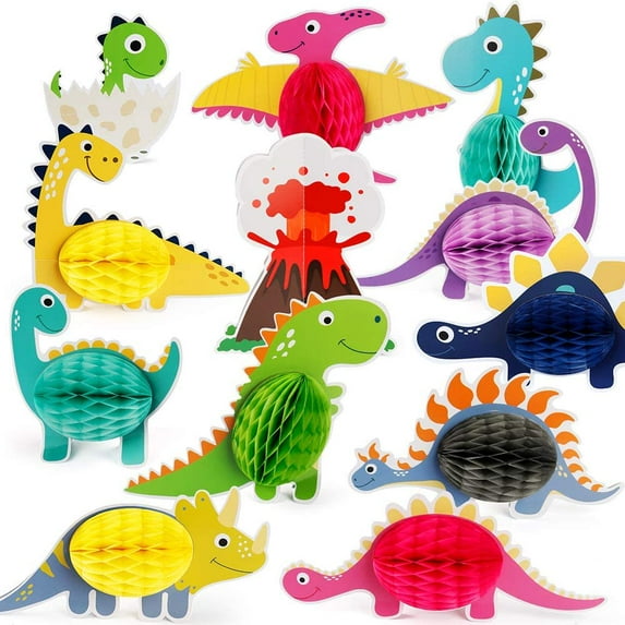 LEEYNEER 12Pcs Dinosaur Party Honeycomb Centerpieces for Table Decorations Dinonaur Center Piece Dinosaur Table Topper for Kids Birthday Party Supplies Baby Shower Decor