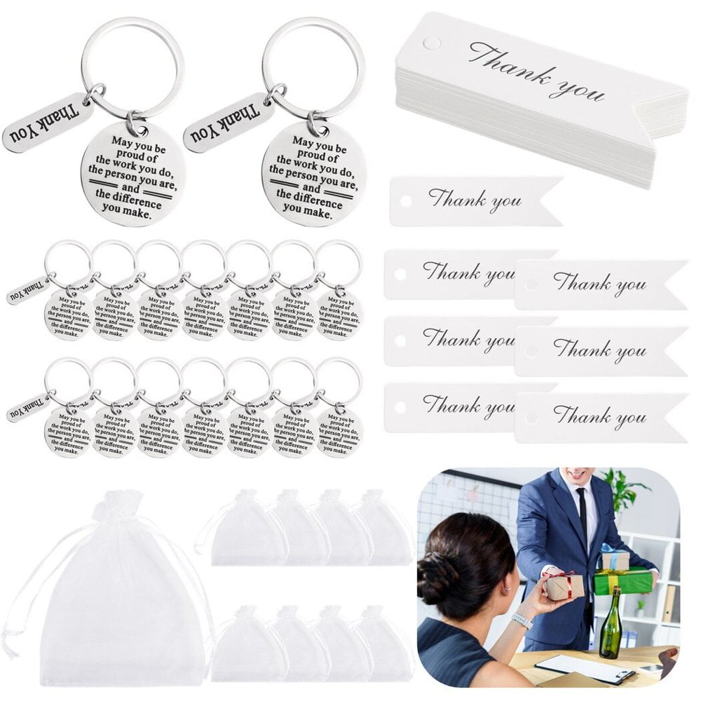 LEEYNEER 150 PCS Employee Appreciation Gifts  Bulk Thank You Keychains Gifts  Inspirational Stainless Steel Keyrings with Drawstring Bags and Cards  Appreciation Gifts for Coworker Nurse