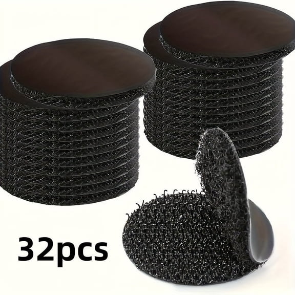 LEEYNEER 32-Pack Heavy-Duty Interlocking Tape Dots  1 Inch Diameter  Dual-Sided Self-Adhesive Hook and Loop Circles  Polyamide Material  Water-Resistant & Residue-Free