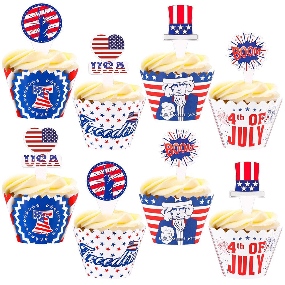 4th Of July Cupcake Topper – 24 Stück USA-Flaggen-Deko Für Independence Day Party