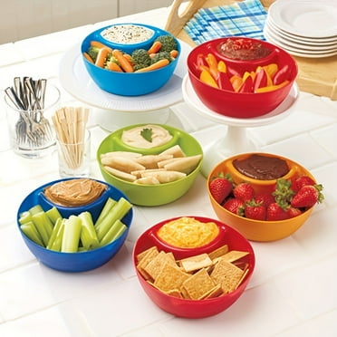 LEEYNEER 6-Piece Plastic French Fries Bowl Set  Multipurpose Snack Bowls with Dividers for Dipping And Serving - Perfect for Parties And Everyday Use