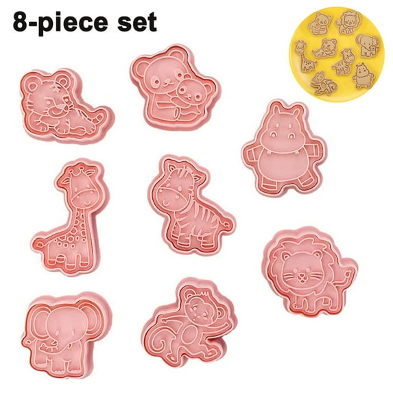 LEEYNEER 8Pcs Animal Cookie Cutters with Plunger Stamps Set 3D Animal Shape Cookie Cutters Animal Embossing Cutter for Biscuit Fondant Cheese Baking Molds Forest Animal Biscuit Baking for
