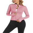 thumbnail image 1 of LEEYNEER Athletic Zip up Jacket Women Lightweight Workout Cropped Jackets Stretchy Sports Running with Thumb Holes Slim Fit Top Pink S, 1 of 7