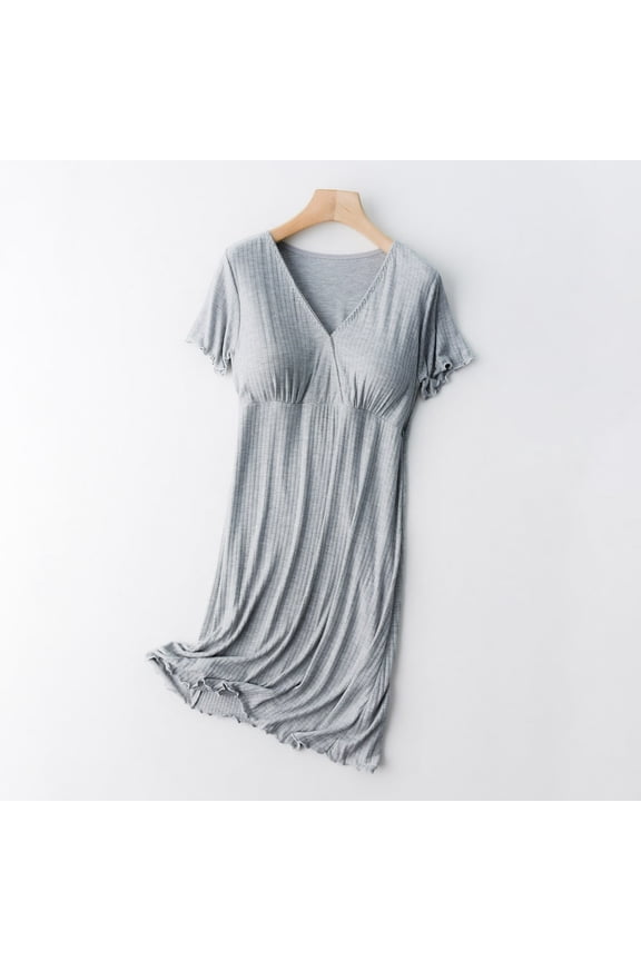 Clearance Maternity Clothes for Women Breastfeeding Solid V-Neck Short Sleeve Postpartum Pregnant Women‘S Dress Sleepwear with Chest Pad