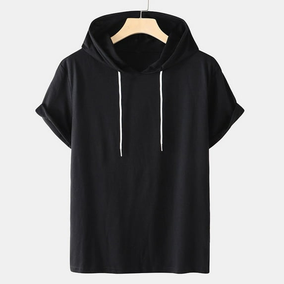 LEEYNEER Clearance Mens Tops Casual Men Solid Fashion Hooded Pullover Short Sleeve Sports T-Shirt Top