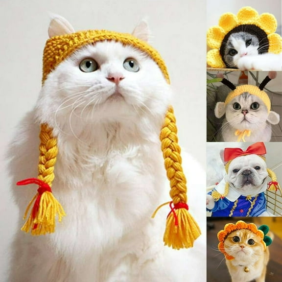 LEEYNEER Cute Pet Hat Dog Cat Cosplay Cap Handmade Knitted Woolen Yarn Cap Funny Costume for Pet Kitten Puppy Birthday Christmas and Halloween
