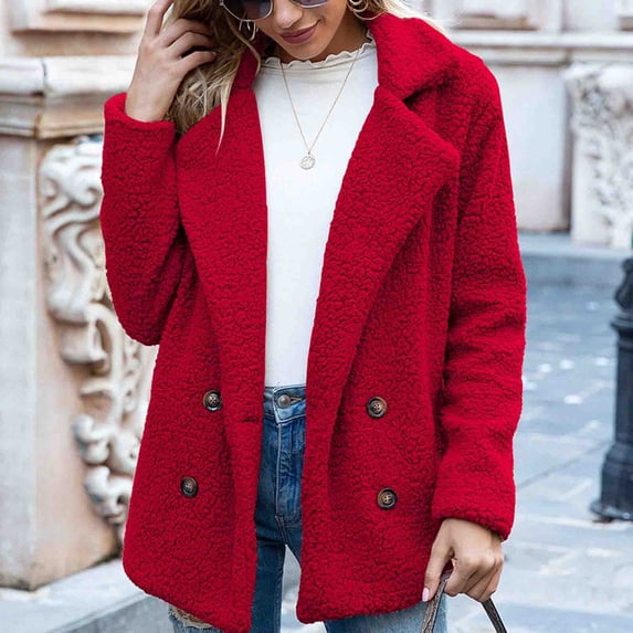 LEEYNEER Jacket for Women Fashion Long Sleeve Lapel Warm Outerwear Winter Button Down Lamb Wool Coat Ladies Blouses Gifts for Mom S-5XL