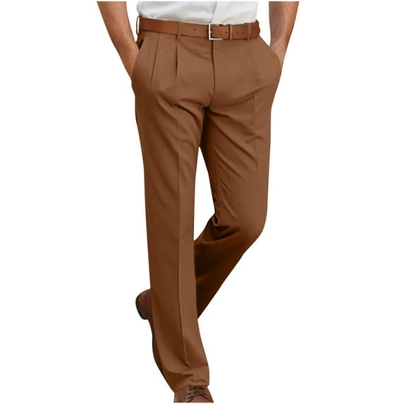 LEEYNEER Men‘s Classic-Fit Dress Pants Formal Wrinkle-Resistant Flat-Front Chino Pant Casual Comfort Regular Fit Straight Leg Pants