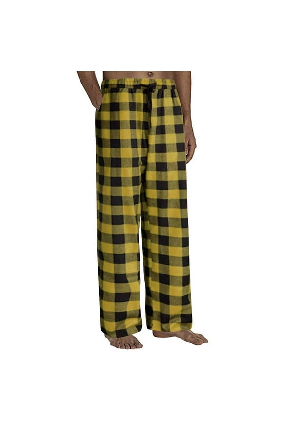 Men‘s Cotton Flannel Sleep Pants Buffalo Plaid Straight Leg Soft Micro Fleece Pajama Pants Casual Elastic Waist Drawstring Lounge Pants
