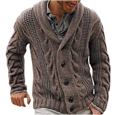 Cardigan Sweater Shawl Collar Button Up Striped Sleeve Mens
