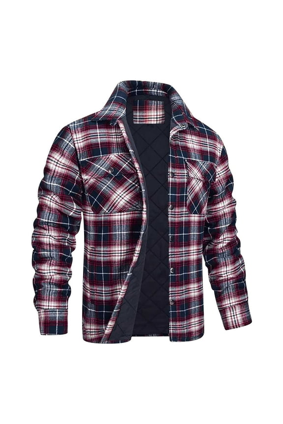 Mens Sherpa Fleece Lined Plaid Flannel Shirts Jackets Casual Thermal Button Up Jackets Winter Warm Work Coat Outwear