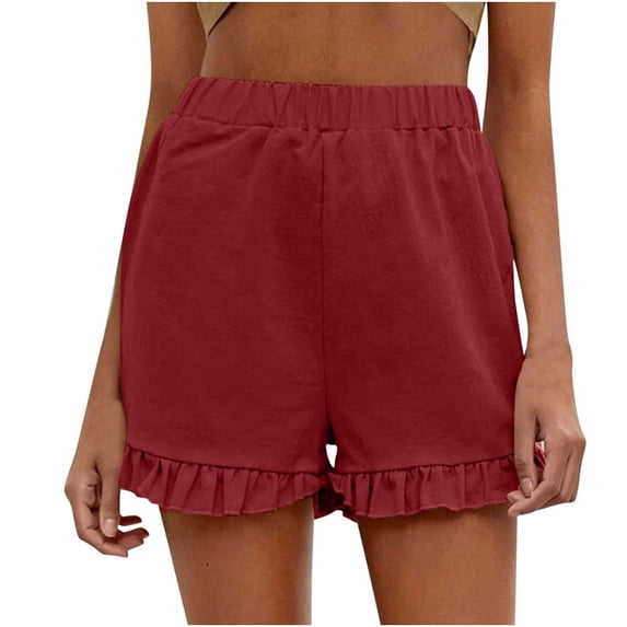 LEEYNEER Plus Size Shorts  Womens Athletic Shorts  Women Fashion Solid Color Casual Wide Leg Loose High Waist Shorts  Comfy Beach Shorts  Yoga Pants  Cycling Sport Shorts Wine S