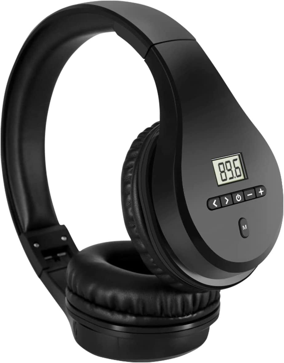 LEEYNEER Portable Rechargeable FM Radio Headphones Bluetooth Earmuffs Transistor Radios with Best Reception Wireless Radio Headset Built-in Mic TF Card. Walkman Radio for Mowing Jogging