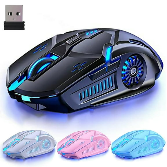 LEEYNEER Rechargeable Wireless Gaming Mouse 2.4G LED Optical Silent Wireless Computer Mouse with 7 LED Light 4 Adjustable DPI 1200/1600/2400/3200 Ergonomic Design Wireless Mouse for Lapto